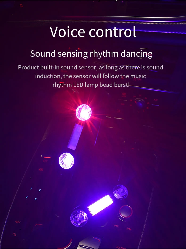 Lampă LED auto acoperiș stele atmosferă lampă wireless voce control RGB USB încărcare auto interior decorativ ambiental petrecere lumini