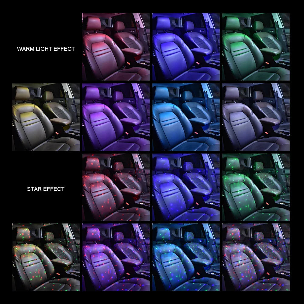 Lampă LED auto acoperiș stele atmosferă lampă wireless voce control RGB USB încărcare auto interior decorativ ambiental petrecere lumini