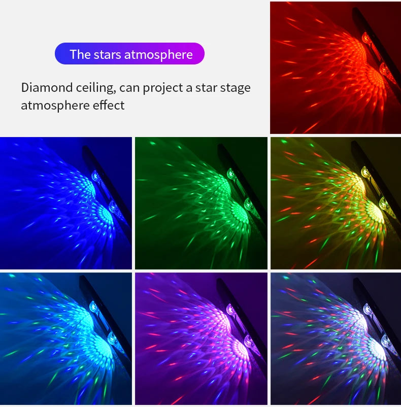 Lampă LED auto acoperiș stele atmosferă lampă wireless voce control RGB USB încărcare auto interior decorativ ambiental petrecere lumini