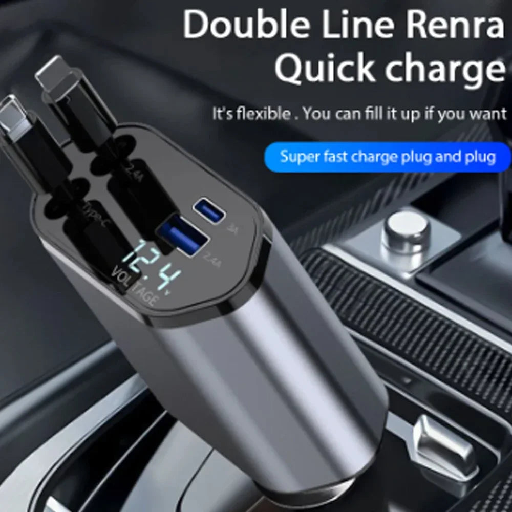 Adaptor încărcător auto 120W încărcare rapidă USB tip C cablu încărcător rapid cu cabluri retractabile potrivit pentru iPhone 16/15/14/13/12 Samsung