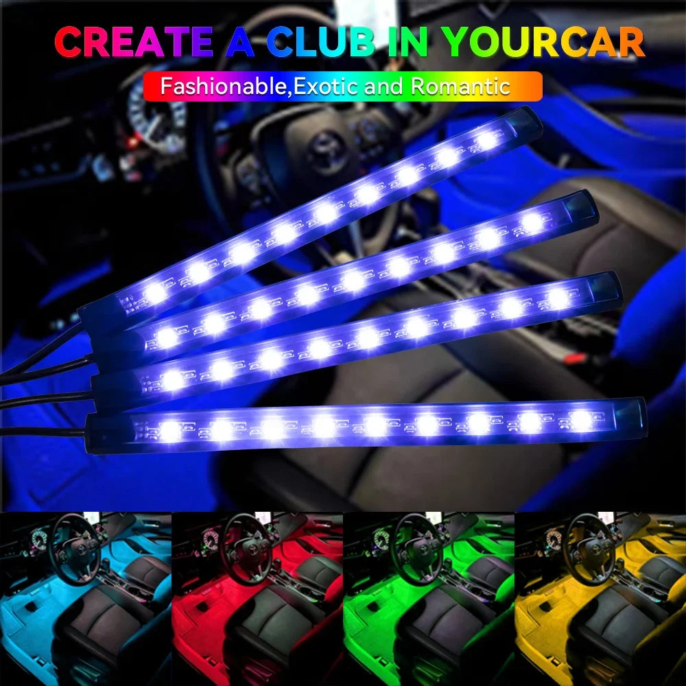 Neon 36 48 72 LED mașina interior ambiental picior lumină wireless telecomandă muzică APP control Auto RGB atmosferă lampă decorativă