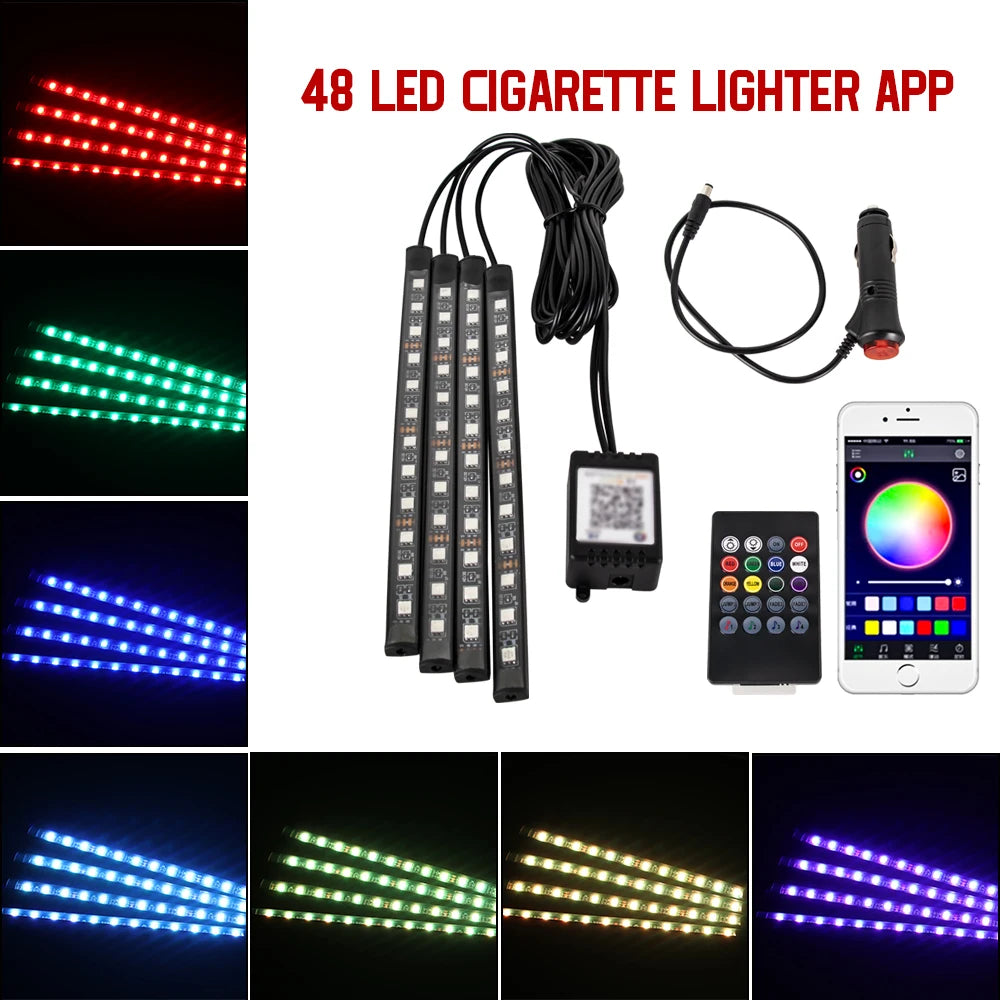 Neon 36 48 72 LED mașina interior ambiental picior lumină wireless telecomandă muzică APP control Auto RGB atmosferă lampă decorativă