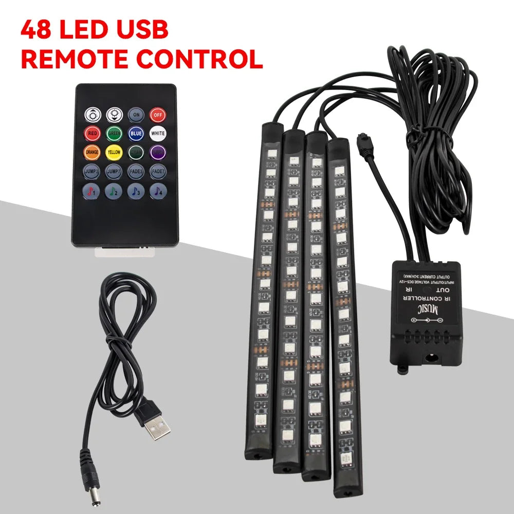 Neon 36 48 72 LED mașina interior ambiental picior lumină wireless telecomandă muzică APP control Auto RGB atmosferă lampă decorativă