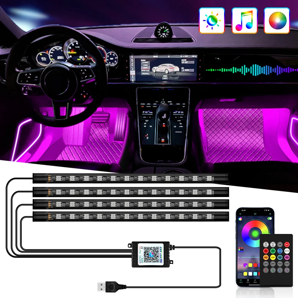 Neon 36 48 72 LED mașina interior ambiental picior lumină wireless telecomandă muzică APP control Auto RGB atmosferă lampă decorativă