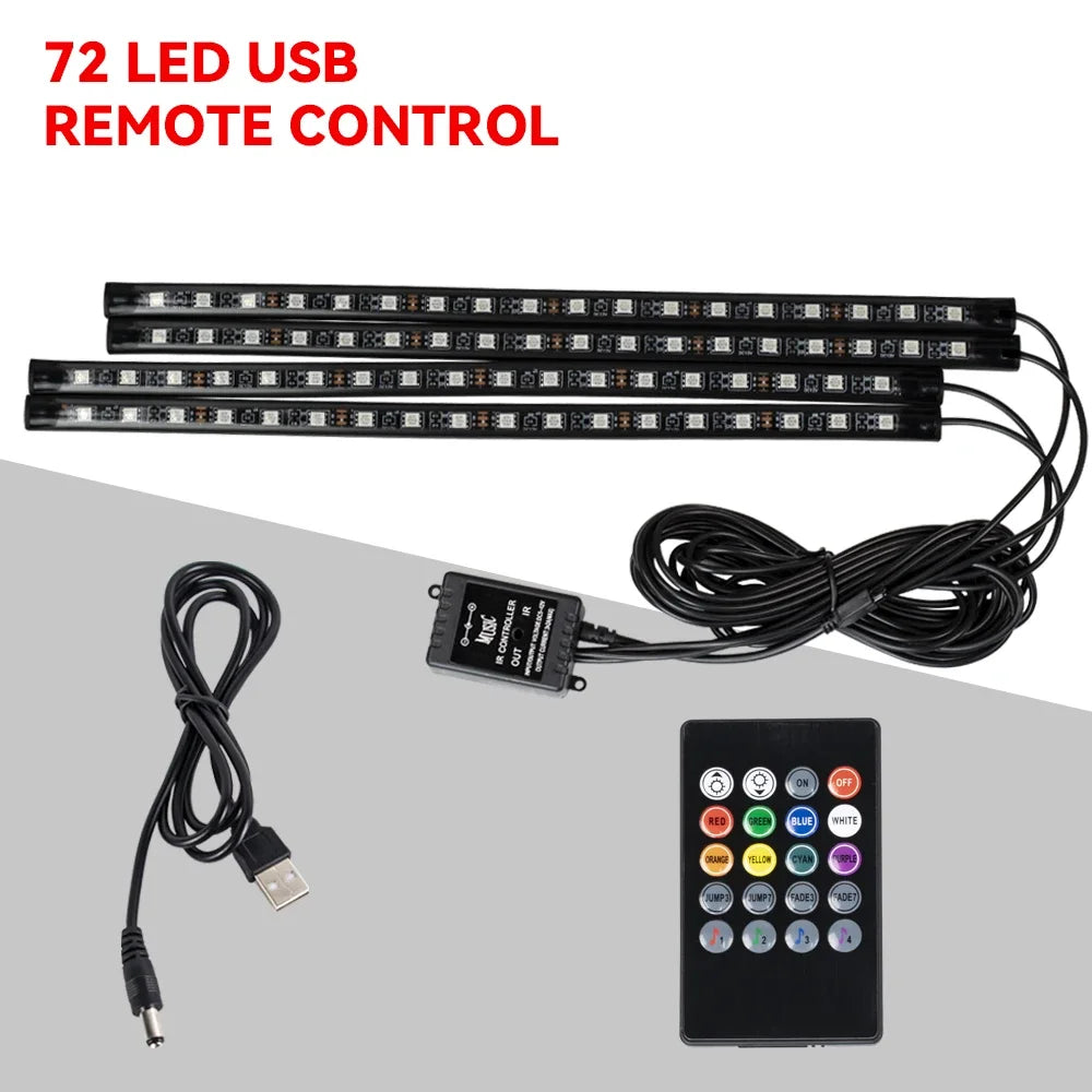 Neon 36 48 72 LED mașina interior ambiental picior lumină wireless telecomandă muzică APP control Auto RGB atmosferă lampă decorativă
