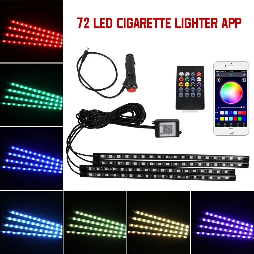 Neon 36 48 72 LED mașina interior ambiental picior lumină wireless telecomandă muzică APP control Auto RGB atmosferă lampă decorativă