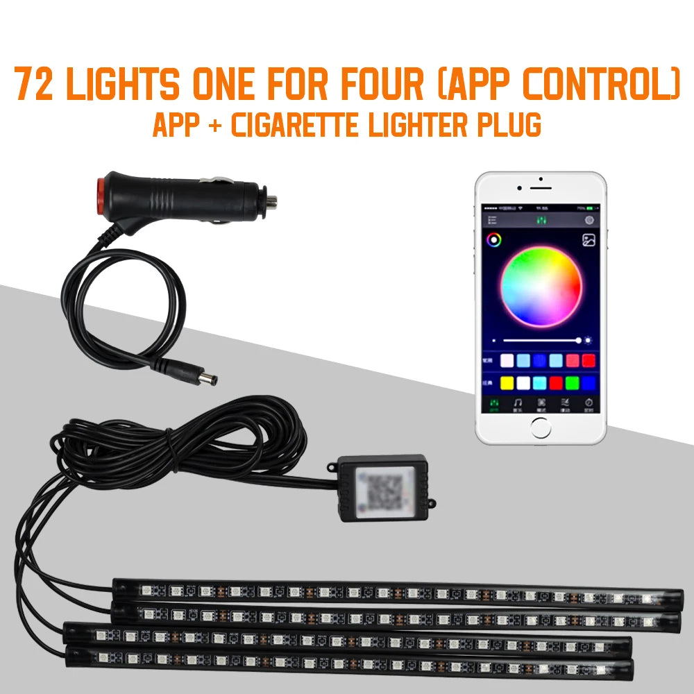 Neon 36 48 72 LED mașina interior ambiental picior lumină wireless telecomandă muzică APP control Auto RGB atmosferă lampă decorativă