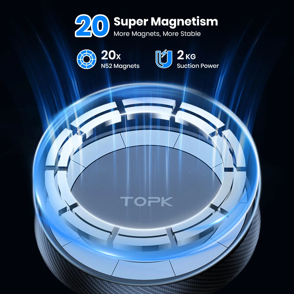 Suport auto magnetic pentru telefon TOPK Magsafe, magnetism puternic, calitate premium, cu acționare cu o singură mână, cârlig metalic