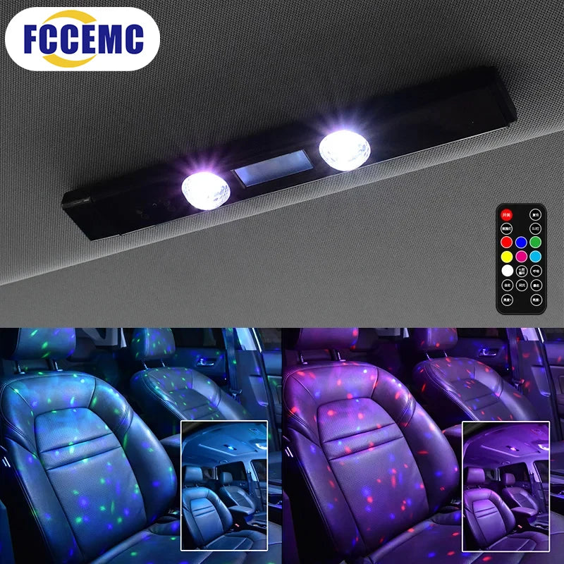 Lampă LED auto acoperiș stele atmosferă lampă wireless voce control RGB USB încărcare auto interior decorativ ambiental petrecere lumini