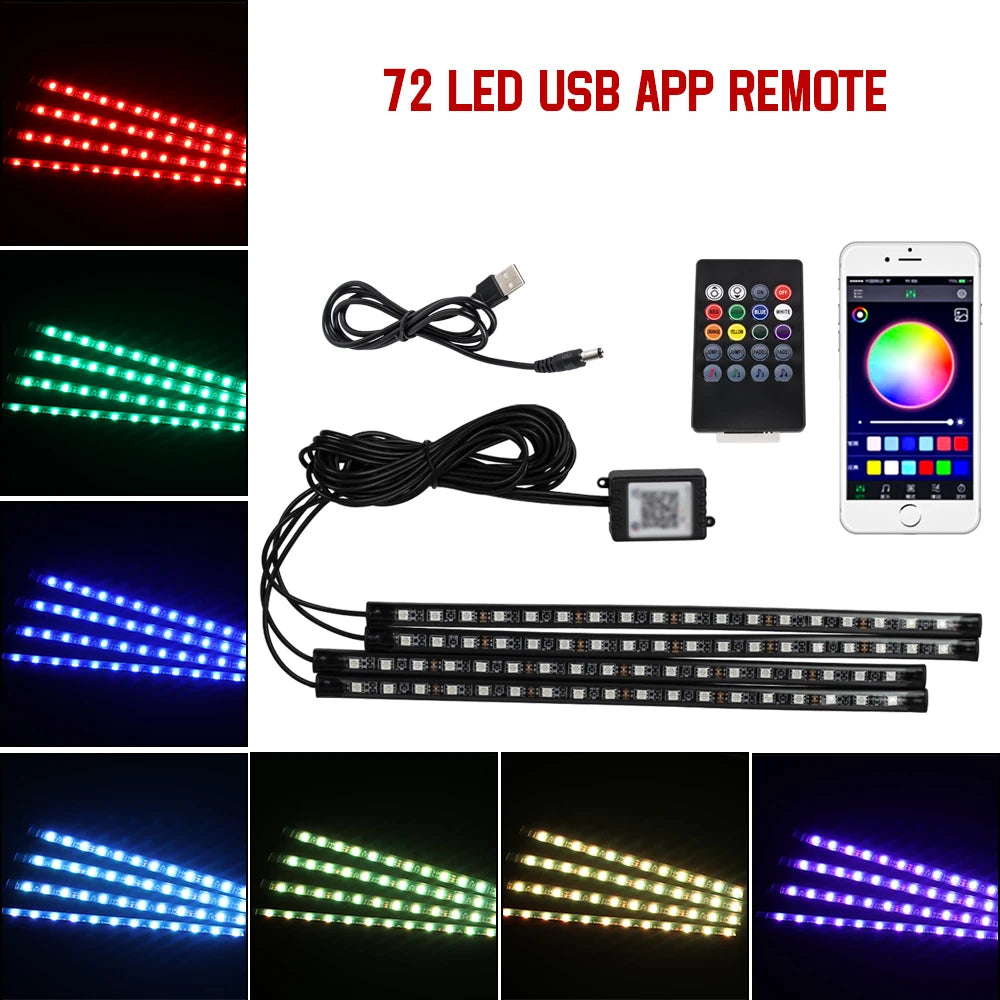 Neon 36 48 72 LED mașina interior ambiental picior lumină wireless telecomandă muzică APP control Auto RGB atmosferă lampă decorativă